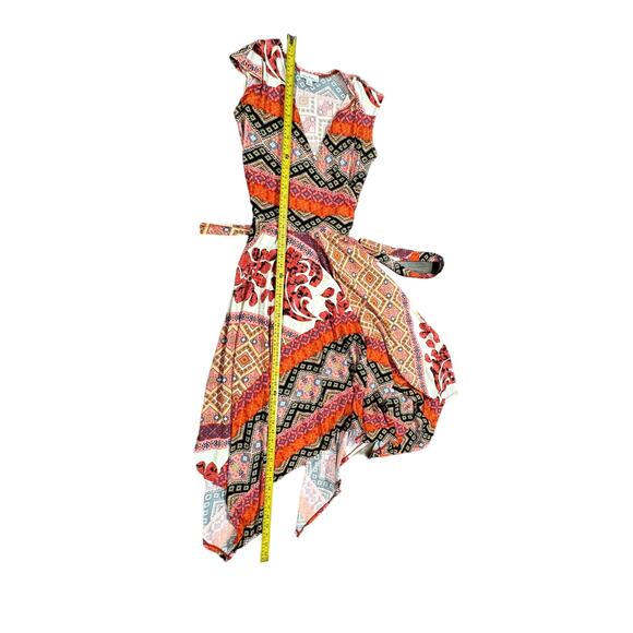 "OLIVIA MATTHEWS" Aztec, Colorful Print ,M,Wrap Dress, Asymmetrical Hem,Fairy - Picture 5 of 9